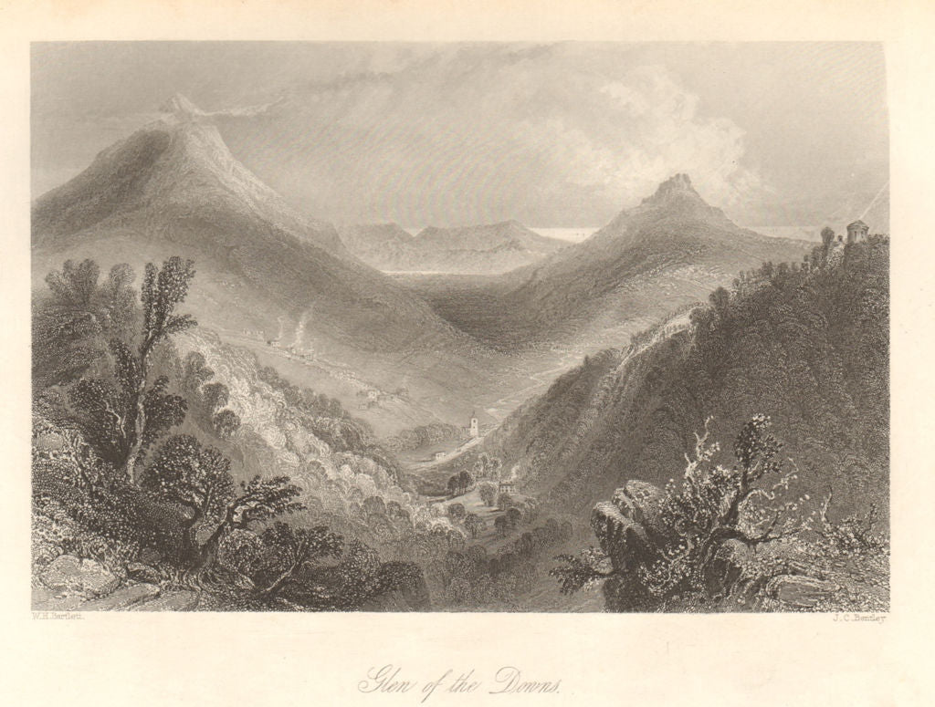 Glen of the Downs, County Wicklow. Ireland 1843 old antique print picture